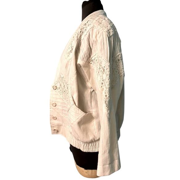 Vtg Coastal Boho Crochet Jacket Womens Size XLP Scandi Coquette Cottage Soft - Picture 3 of 9